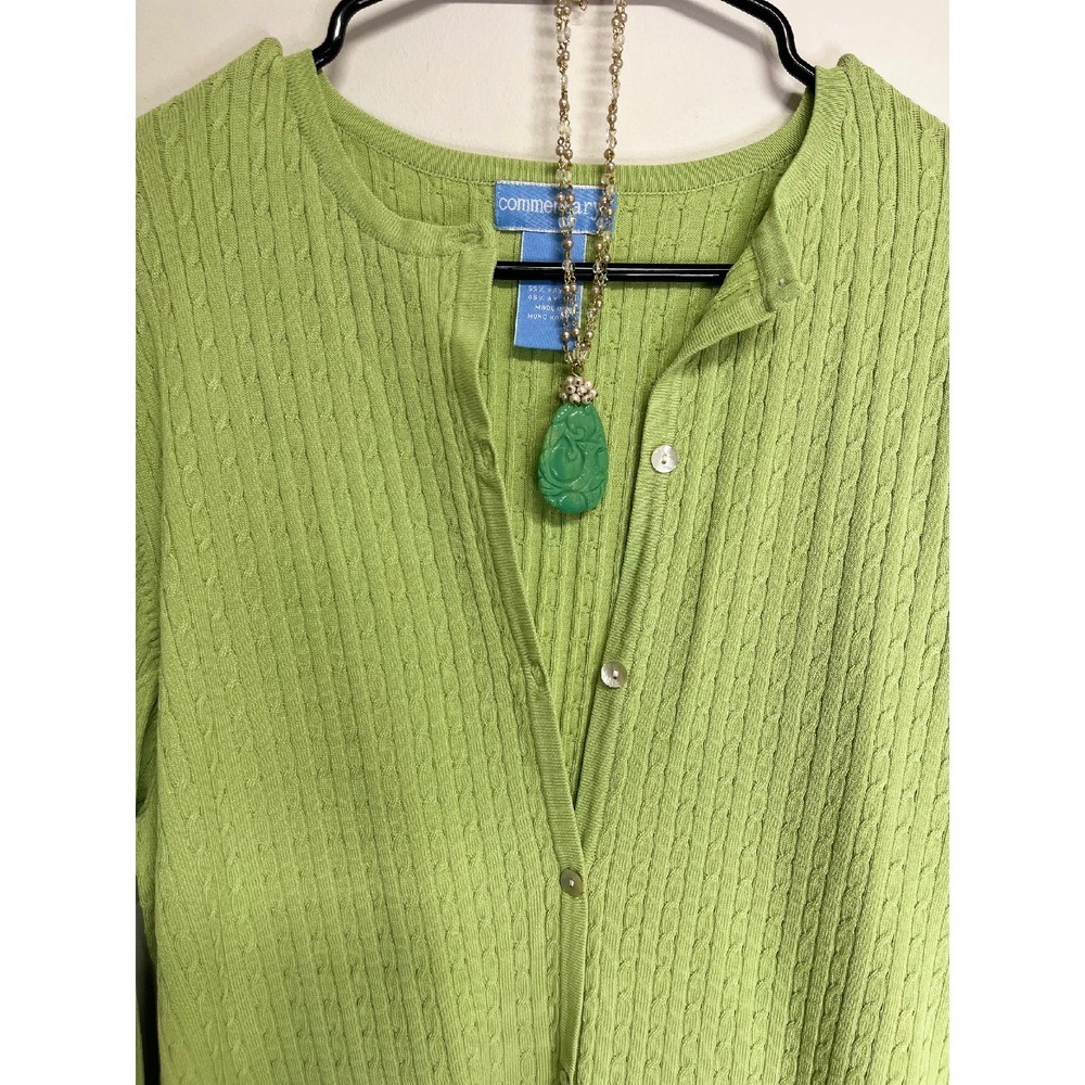 Commentary Women's Green Cardigan‎ Textures Knit Sweater Size L - Picture 2 of 7
